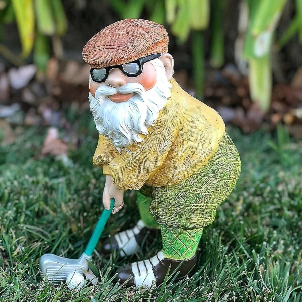 Havegnom, Havedekoration, Sjovt Havegnom Til Udendørs, Gnomer Spiller Golf, Kan Bruges Som Gave Eller Dekoration