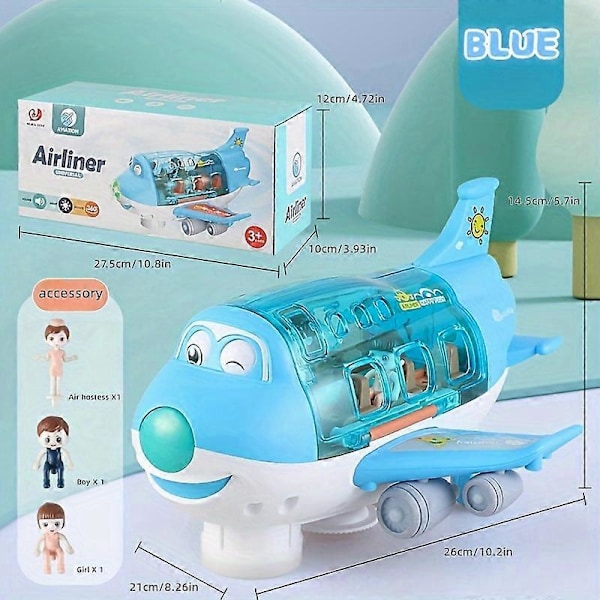 Elektriskt tecknat flygplan Ljus Musik Roterande Flygplansleksak Barnpresent blue
