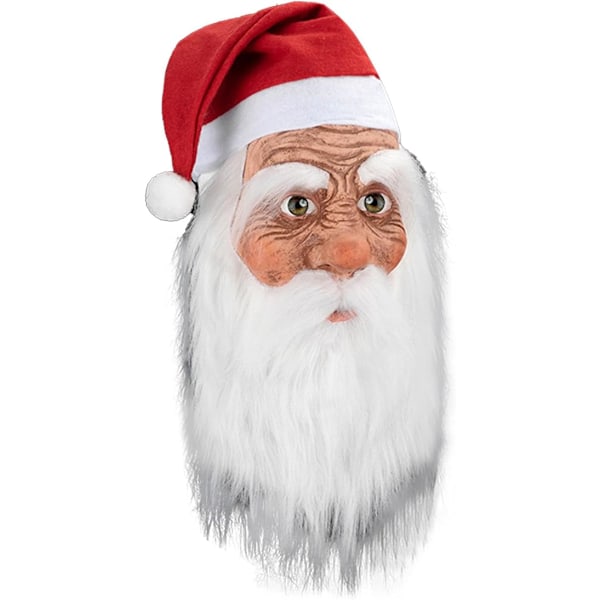 Jultomte Latexmask med skägg och hatt | Realistisk Latex Jultomte Helmask | Nyhet Rolig Simulering Jultomte för Rollspel B
