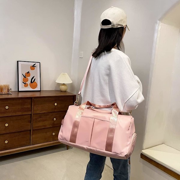 Sports Gym Bag med våd lomme og skorum, vandtæt tør våd adskilt Gym Bags, rejseholdall Duffel taske til mænd og kvinder (Pink)