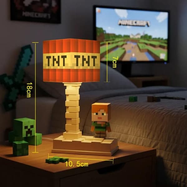Sengelampe – MC Byggeklods Lampe – Børnesengelampe – Stemningslys – USB Genopladelig – TNT Klods Bloc tnt