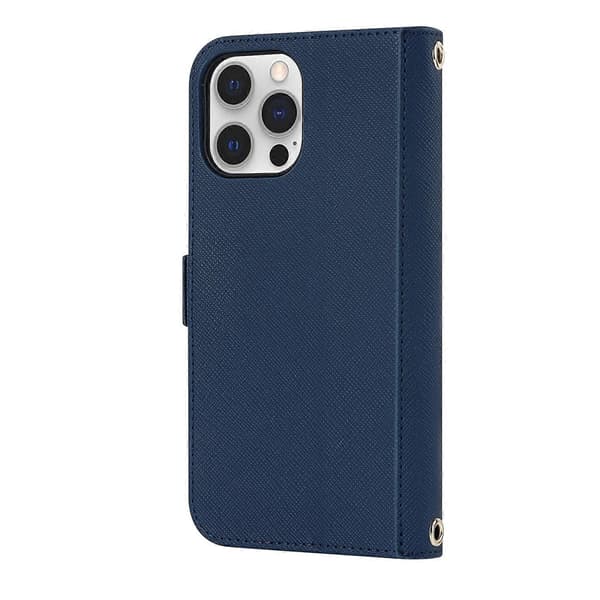Læder telefoncover med krydsmønster og lanyard til iPhone 12 Pro Max Blue