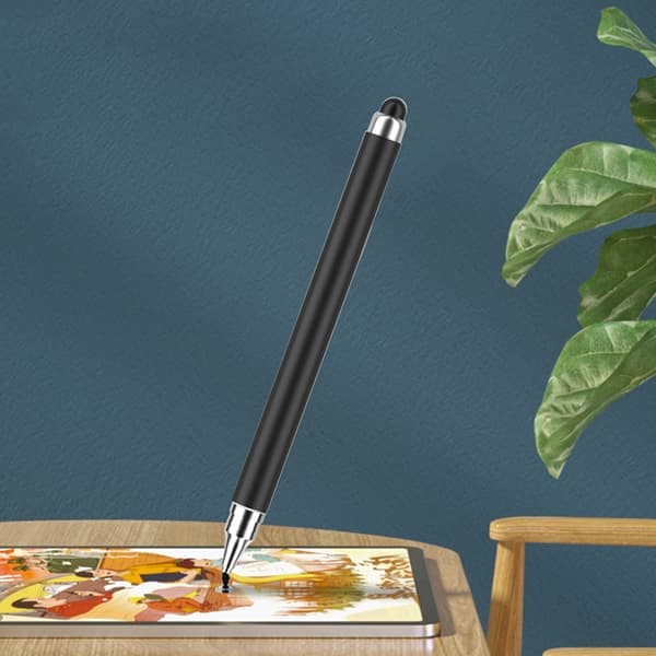2-i-1 Stylus Pen til Touchskærme (Dobbelt Gummispids) Sort Sort Black
