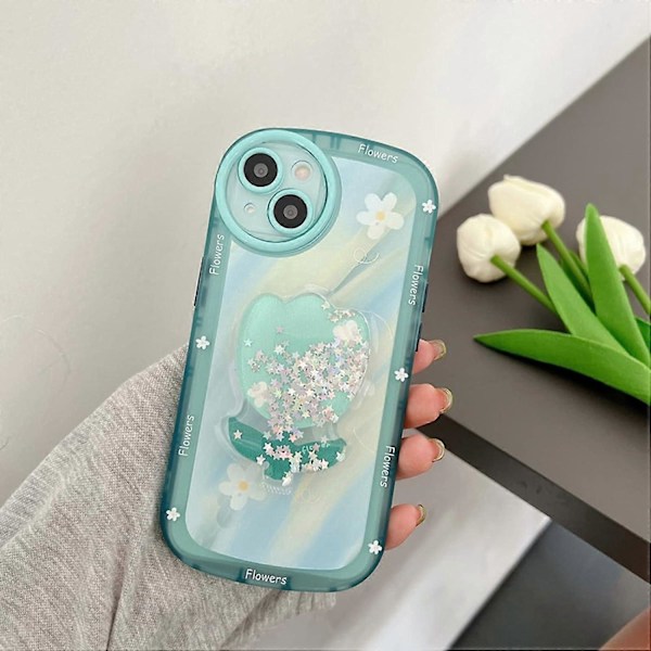 Blommig Mobilskal Kompatibelt med iPhone 12, Sött Estetiskt Klart Tulpan Mobilskal för Kvinnor Flickor QuickSand tulip iphone 14 pro case