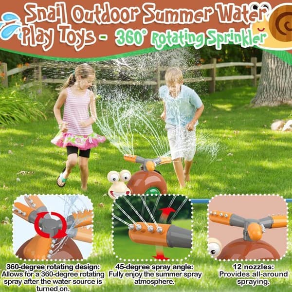 Vandspreder/havedrejespil til børn; sommerlegetøj til alderen 3-10 år; inkluderer opbevaringspose (brun snegl)