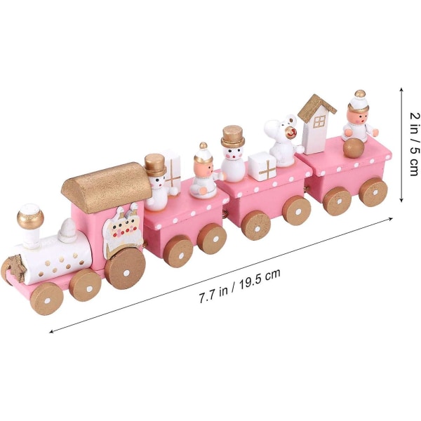 Juletræstog i Træ - Vinterlandstog Mini Tog Dekorationssæt Til Julefest Under Juletræet Dekorationer Rosa