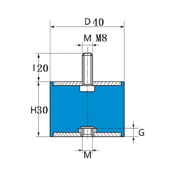 4 kpl M8 kierteellä varustetut 40 mm x 30 mm sylinterimäiset kumikiinnikkeet, tärinänvaimentimet ohjaustehostin