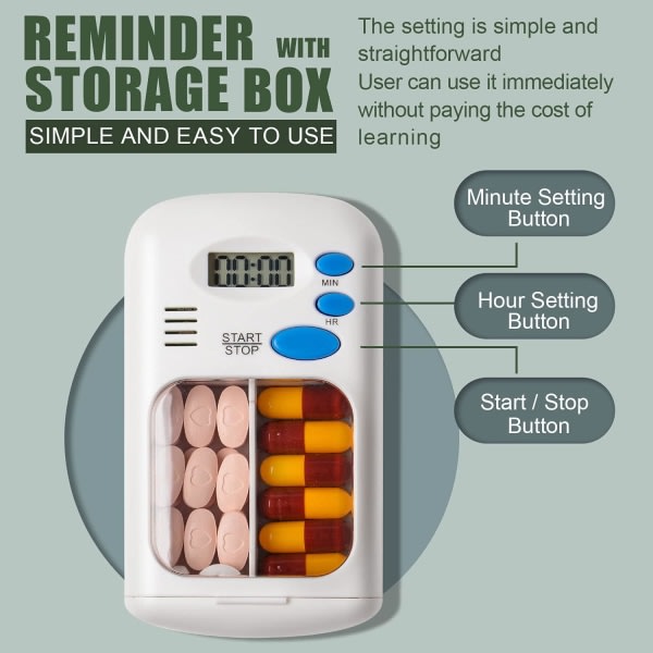 Pill Reminder Medicine Dispenser, Small Pill Box Automatic Medicine Dispenser with Alarm, Medication Aids, Pill Organizer, Easy to Set