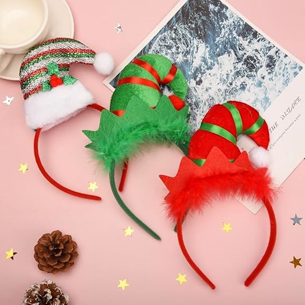 3 stk Elf Hodebånd Jule Hodebånd Elf Hodeplagg Hårbøyler for Juleferie Fester Bilder Boder Gaver
