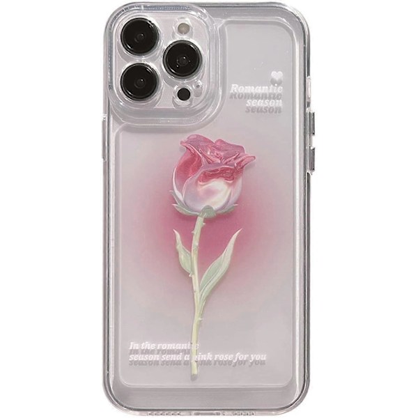 Blommig Mobilskal Kompatibelt med iPhone 12, Sött Estetiskt Klart Tulpan Mobilskal för Kvinnor Flickor Clear Rose iphone 14 pro max case