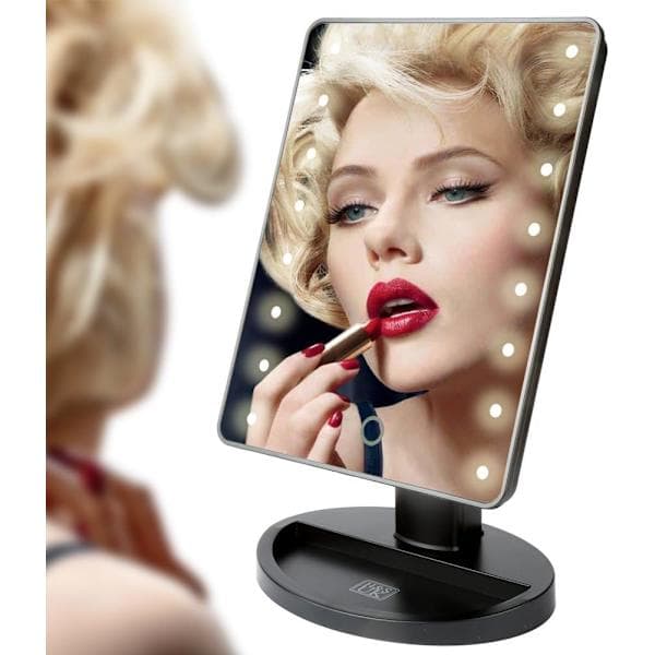 Makeup Spejl LED Belysning Kosmetik Spejl med Lys Bordstativ Fritstående Bærbart Sort