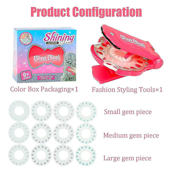 Diamant hår maskin med 180 hår juveler, hår bedazzler kit, hår glitter strass maskin