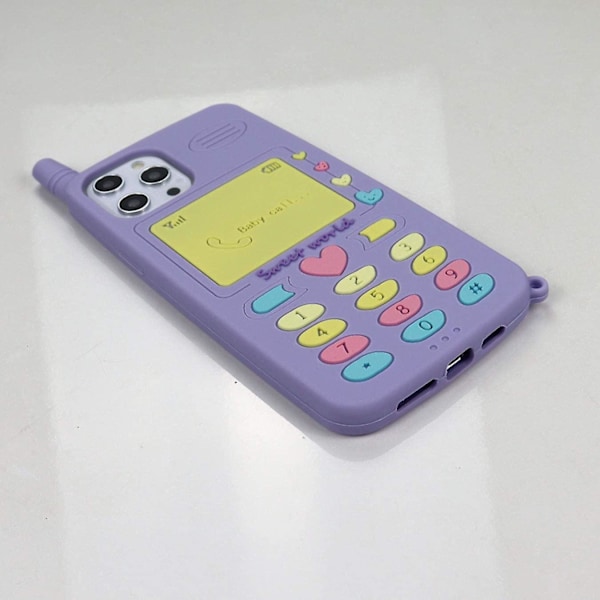 Katea iPhone 12 Pro Max -kuori, 3D-sarjakuva, söpö, retro, rakkaussydän, klassinen matkapuhelimen muotoinen kuori, lapsille, naisille ja tytöille, pehmeä silikonikuminen suojakuori