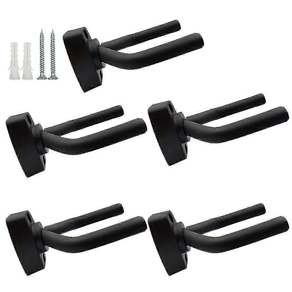Gitarrhängare Väggfäste - 5-pack Svart - Passar Gitarrer - Med Skruvar