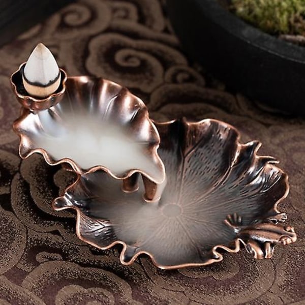 Alloy Lotus Leaf Backflow Incense Burner Antique Indoor Incense Burner (bronze)