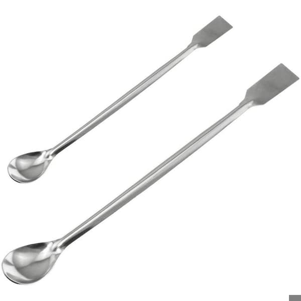 Sæt med 2 spatler i rustfrit stål – dobbeltendet (ske og spatel) – 20 cm / 30 cm