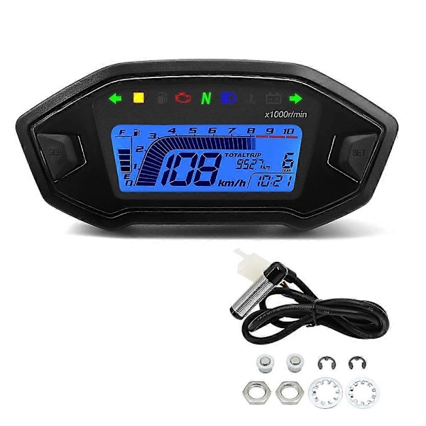 2023 Nyhet 7 Färger Digital Hastighetsmätare Moto Instrumentbräda 10000RPM Motorcykel LCD Display Odometer Varvräknare för 1,2,4 Cylinder 5