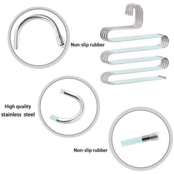 Bukser Bøjler Pladsbesparende Skridsikre 4 Pak S-Form Bukser Bøjler Rustfrit Stål Tøj Bøjler Skab Opbevaringsarrangør til Bukser  Tørklædeophæng