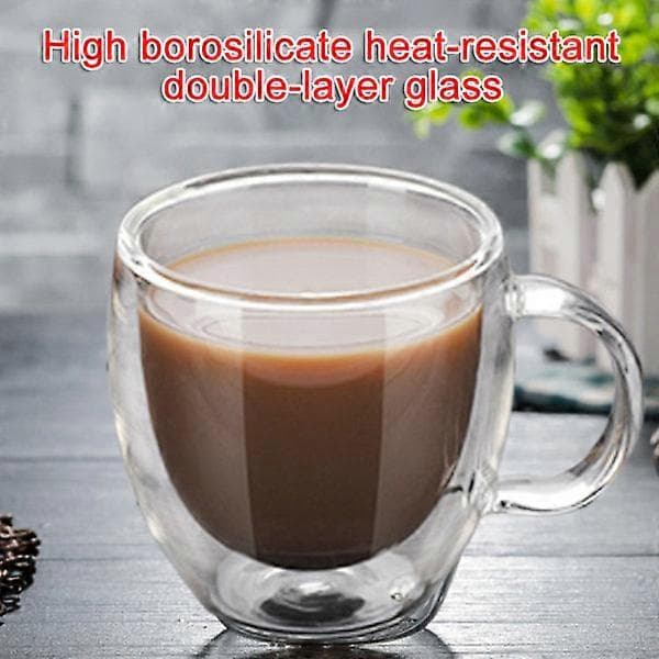 Kaffe tekopp dubbelväggig glasmugg för hem, kontor, dricksvatten L gray