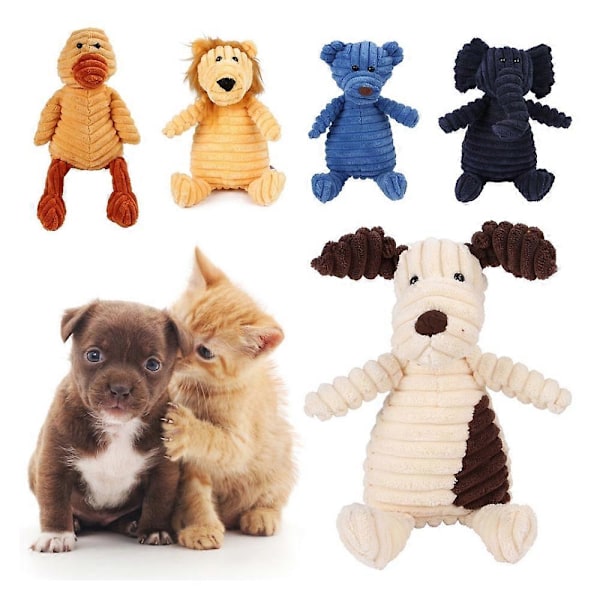 Plush Hundeleksaker Djurformade Bita-Resistenta Pipande Leksaker Corduroy Hundeleksaker för Små Hundar Valpar Husdjur Träningstillbehör elephant