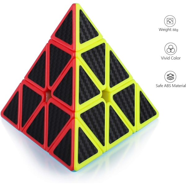 3x3 3x3x3 Pyramid Cube Smooth Speed Pyraminx Magic Cube 3D Puzzle Brain Teaser Stocking Filler för barn och vuxna Carbon Fiber