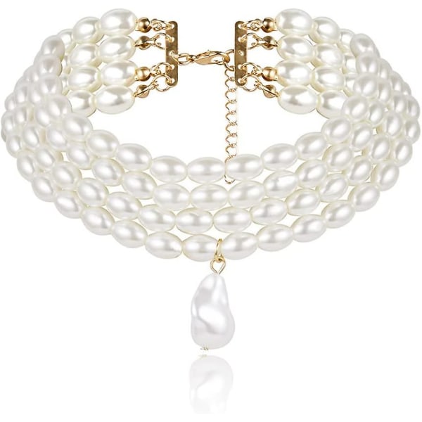 Crday Vintage Pearl Choker Halsband Pearl Beaded Choker Chain 20s Flapper Gatsby Present