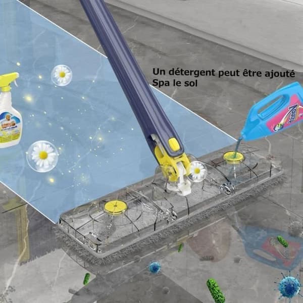 360° roterende fladmoppe, justerbar mikrofibergulvmoppe med automatisk vridning, inkluderer 3 udskiftningshoveder (blå)