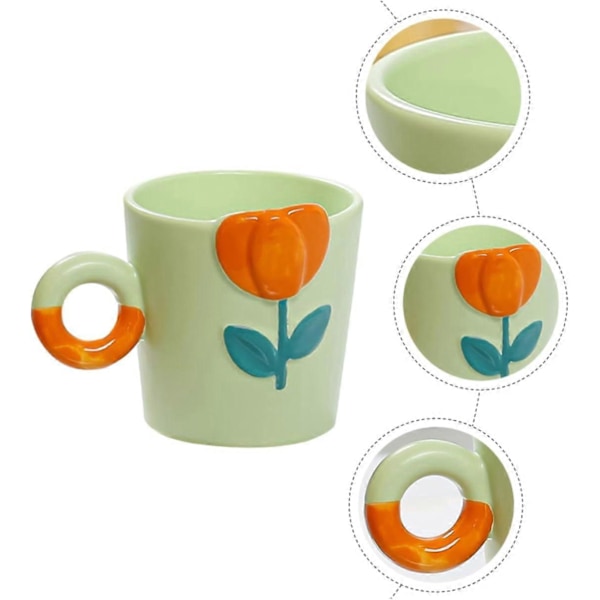 Kopp Keramisk Krus Tulipankrus Kaffekrus Stort Kaffekrus Tulipankaffekrus Keramisk Drikkekrus Gjenbrukbar Latte Krus for Kaffe Keramisk Vannkrus Bærbar