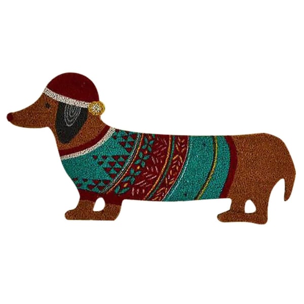 Søt juledørmatte,dachshund Hundeformet sklifri velkomstpute for inngang Yw1