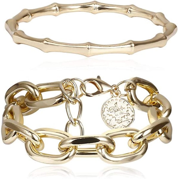 Guldpappersklämma Armband Justerbart Skiktat Staplat Charm Kedja Neutral Fashion Armband För Kvinnor Flickor - -