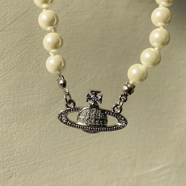 Saturn Krystal Rhinestone Halskæde Imitation Perle Choker Halskæde Saturn Perle Halskæde