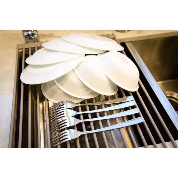 Oprullet opvaskestativ, opvaskestativ over vask, foldbare opvaskeafløb til flere anvendelser, varmebestandig måtte (M)