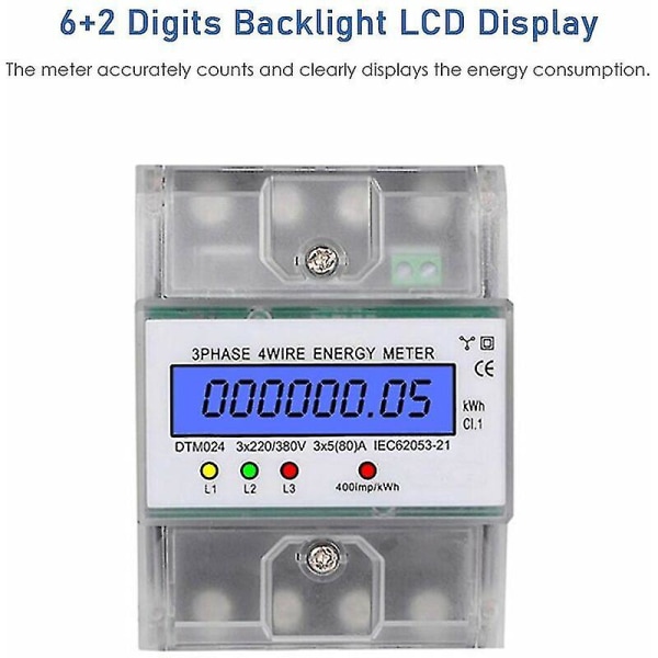 Kolmivaiheinen 4-johtoinen energiamittari 220/380v 5-80a energiankulutus  Kwh-mittari Din-kiskoon asennus Digitaalinen sähköenergiamittari  taustavalaistulla LCD-näytöllä 5583 | Fyndiq