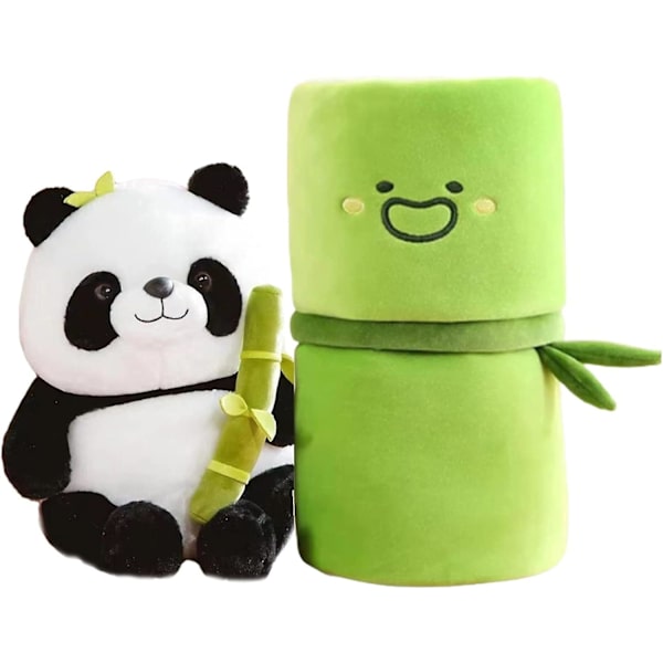 9,8 tommer (24,9 cm) panda bamse, sød panda bamse, der krammer bambus, panda og bambusrør sæt af 2, stor panda bamse, der bor i bambus
