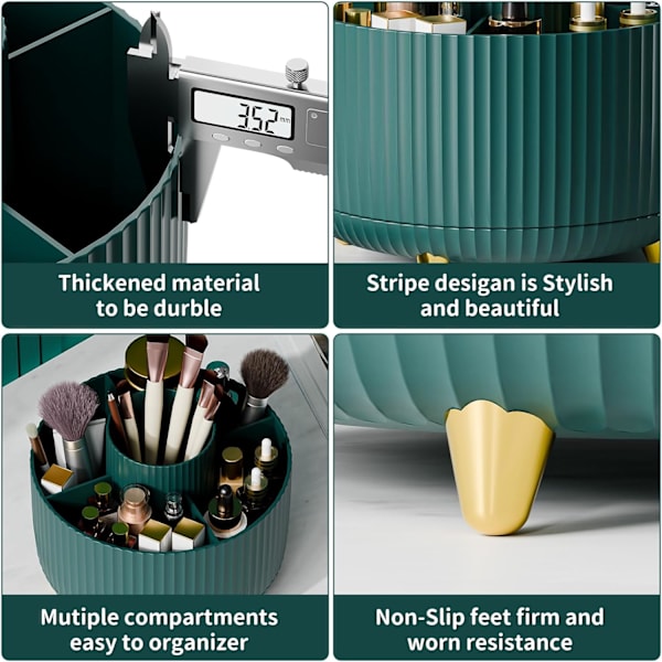 360° roterende penneholder, skrivebordsarrangører med 5 rum blyantsarrangør, kunstforsyningsopbevaringsboks Caddy til hjemmekontorartikler Desktop oprydning Dark Green