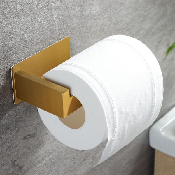 Selvklebende toalettpapirholder - Gull toalettpapirholder Stick on Wall Roll Holder, Rustfritt stål papirholder for bad
