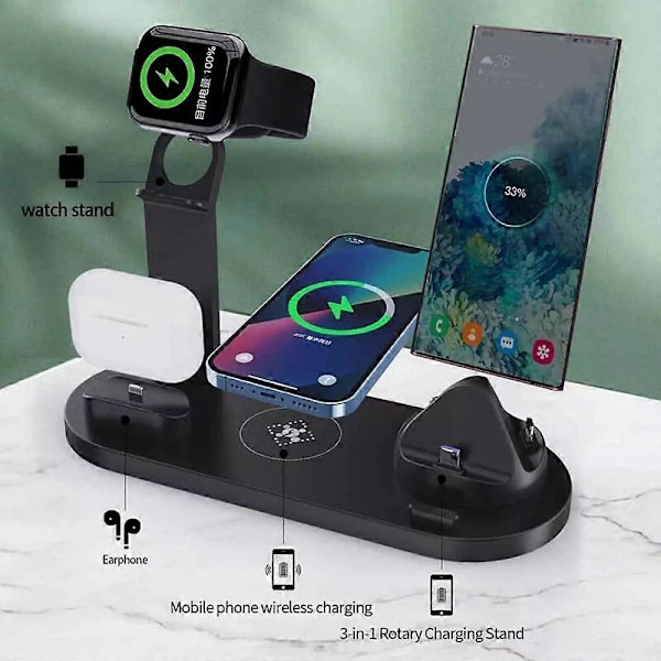 Rask Trådløs Ladeplate & Stativ For Iphone, Samsung, Huawei, Airpods, Klokke Black