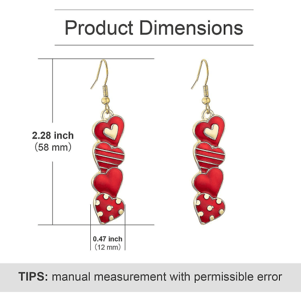 Valentinsdagens gaver til henne, kjæreste, kone, Valentinsdagens øredobber, unike 4 sammenkoblede røde hjerte dinglende øredobber for kvinner, E03b