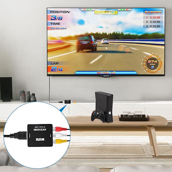 RCA-HDMI-sovitin / signaalimuunnin, musta black