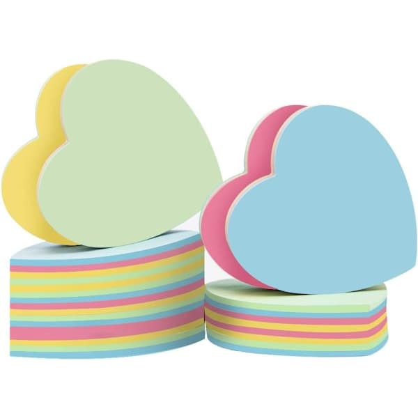 Hjerteformede sticky notes - 10 blokke 76x76mm søde post-it notes, ZQKLA