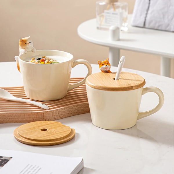 15% Rabat på Kaffe Kop i Form af Kawaii Dyr, 3D Tekop med Låg og Ske til Valentinsdag, Morsdag cat A cup*lid*spoon