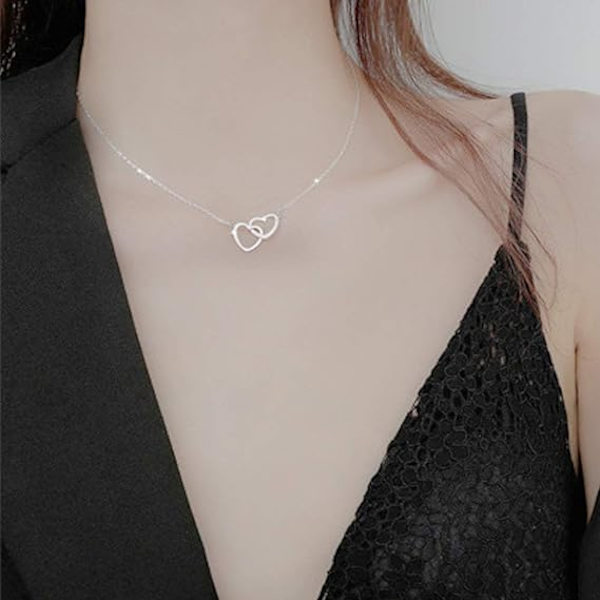 Interlock Heart Sterling Sølv Vedhæng Halskæde, Dainty Infinity Eternity Kærlighed Choker Halskæder Sød Initial Hjerte Justerbar Kæde Smykker Gave