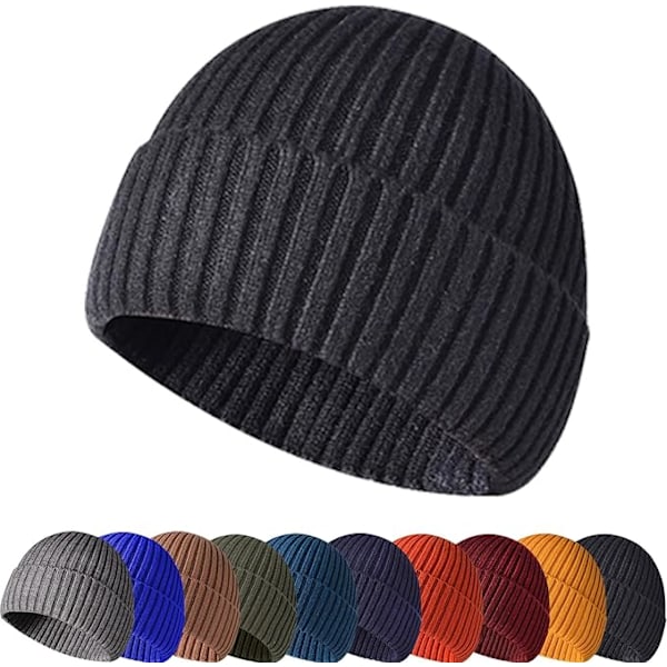 Vinter Beanie Hat, Unisex Strækbar Blød Cuffed Skullcap, Termisk Stribet Rulbar Kant Vinter Hat