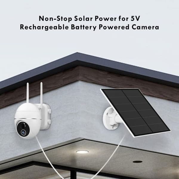 5W solcellepanel for sikkerhetskamera, 5V USB, oppladbart batteri, Micro USB/USB-C-porter, justerbart feste