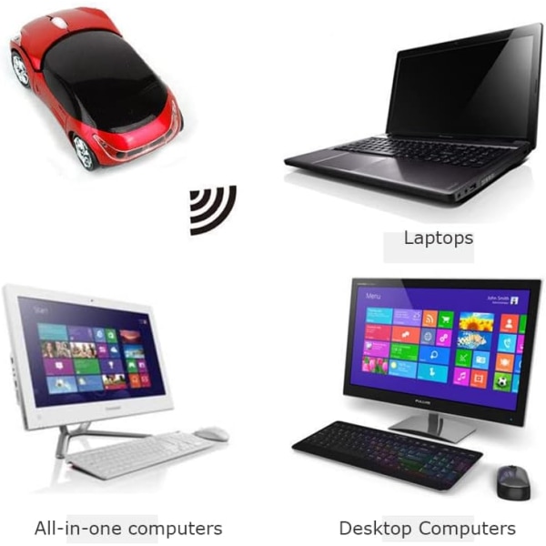 Langaton hiiri, 2.4G langaton hiiri USB -vastaanottimella, langaton auton hiiri Optinen hiiri 1600 DPI kannettavalle PC Tablet Gaming Office (punainen)