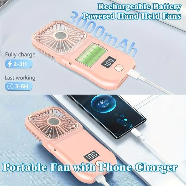 Premium Ultra-Stille Mini Sammenfoldelig Halsventilator, USB Genopladelig (Pink)