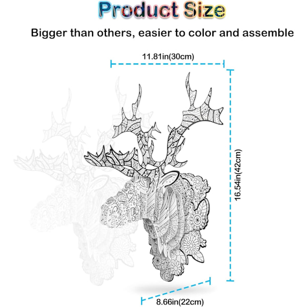 3D-målarpussel, kreativt gör-det-själv-målningsset med 3D-pussel, pedagogisk leksak med 10 färgpennor, rolig konst- och hantverksgåva för pojkar, flickor och barn i åldern 3–12 år Elk