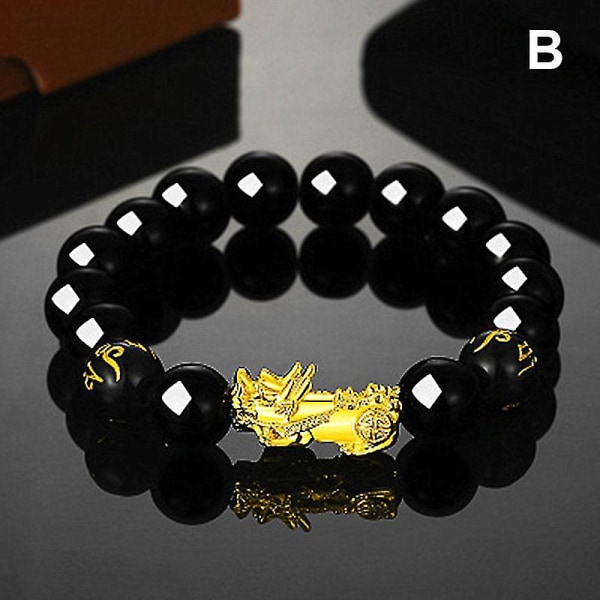 Feng Shui sort obsidian jade perler armbånd tiltrækker rigdom og held og lykke bangle C