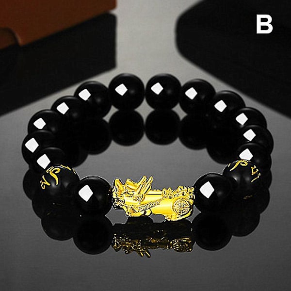 Feng Shui sort obsidian jade perler armbånd tiltrækker rigdom og held og lykke bangle E