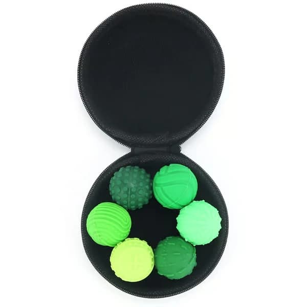 Magnetiska silikonbollar 6-pack - Mjuka sensoriska stressbollar för fingertoppsmassage och tyst skrivbordslek, bärbart set med väska Green